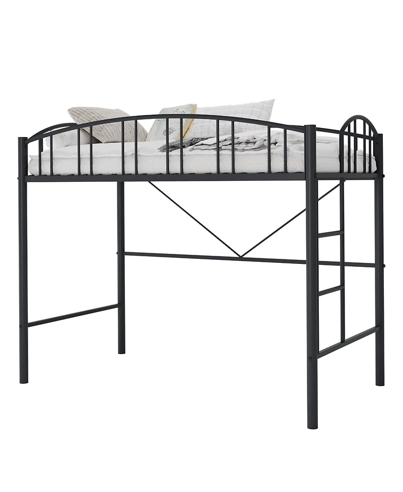 homfan Metal Loft Bed with Arched Guardrail and Ladder, Space-Saving Frame Steel Slats, No Box Spring Needed