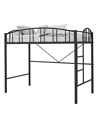 homfan Metal Loft Bed with Arched Guardrail and Ladder, Space-Saving Frame Steel Slats, No Box Spring Needed