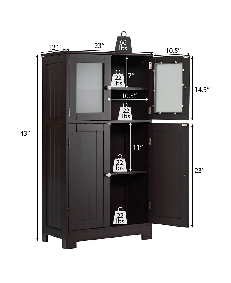 sumyeg Bathroom Floor Storage Cabinet with Doors and Adjustable Shelf