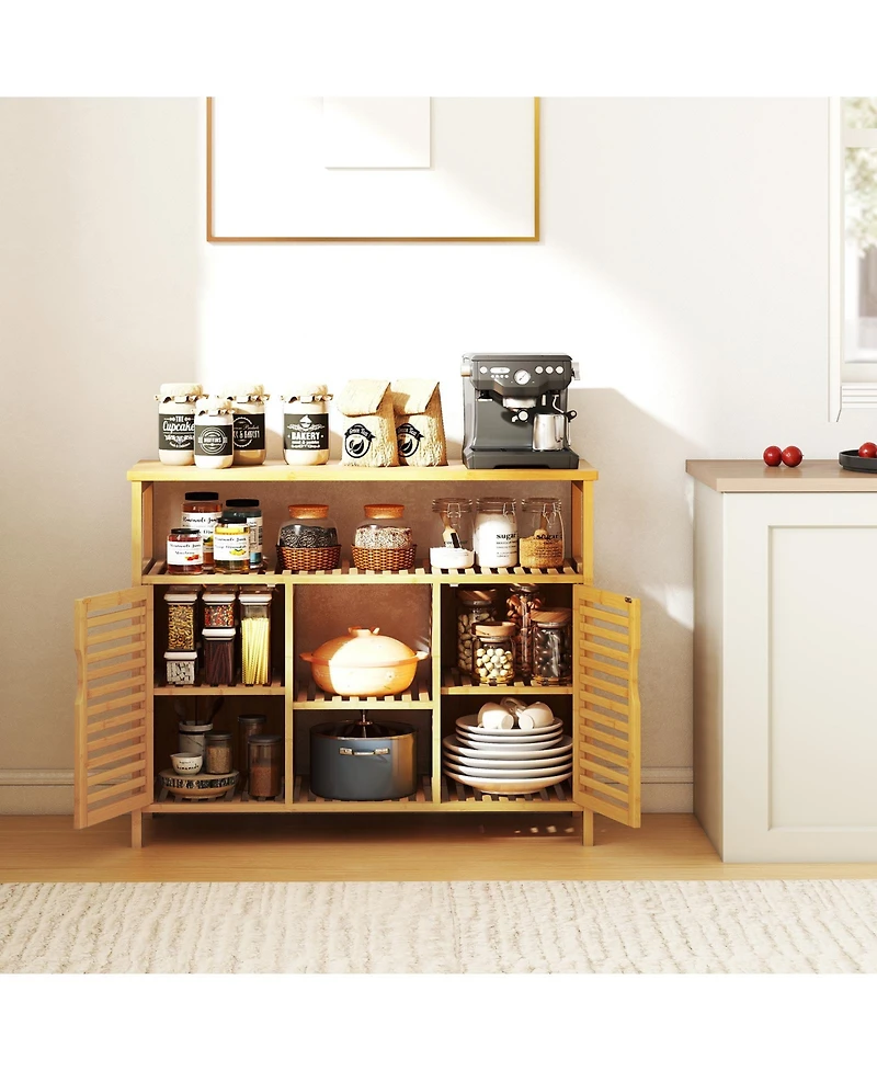 sumyeg Bamboo Bathroom Storage Cabinet with Shelves and Doors