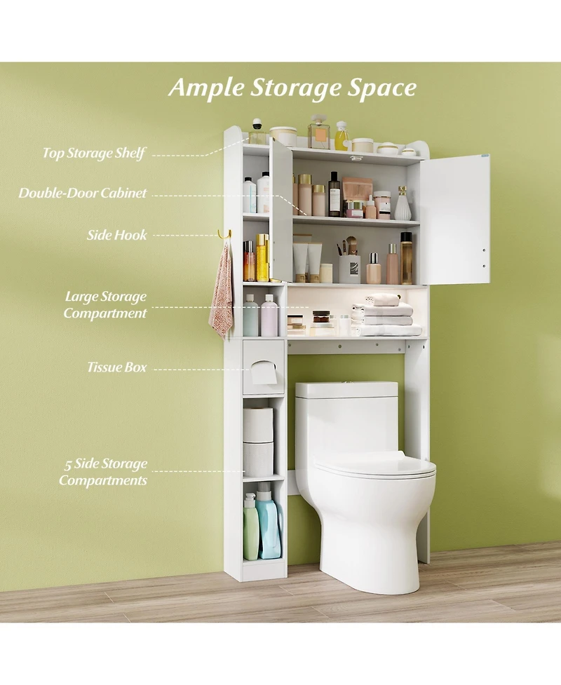 sumyeg Freestanding Over The bath fixture Storage Cabinet with Double Door Organizer