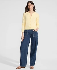 Lands' End Women's Lightweight Denim High Rise Relaxed Straight Pull On Pocket Jeans