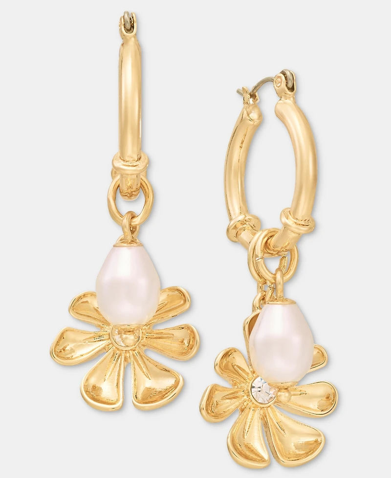 On 34th Pave Flower & Imitation Pearl Charm Hoop Earrings, Macy's Exclusive