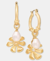 On 34th Pave Flower & Imitation Pearl Charm Hoop Earrings, Macy's Exclusive
