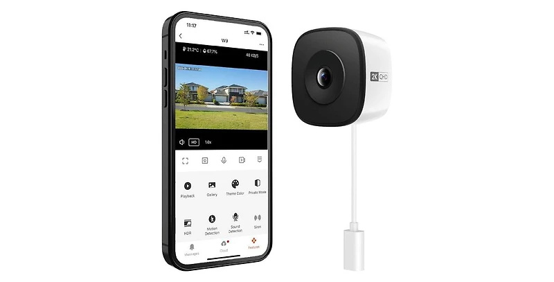 eco4life 3MP 2K Window Security Camera, Indoor WiFi Cam with Color Night Vision, Person Detection, Auto-Focus, 2.4/5GHz, Alexa & Google