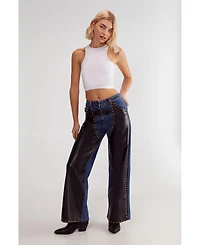 Nasty Gal Women's Straight Leg Denim Pu Mix Chap Jeans