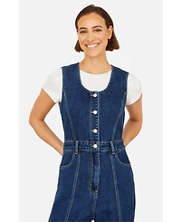 Yumi Women's Denim Stretch Fitted Jumpsuit