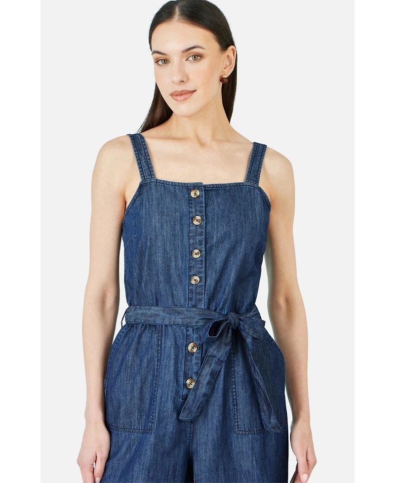 Yumi Women's Chambray Button Through Jumpsuit