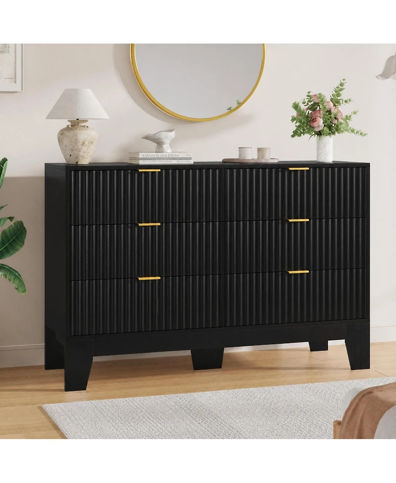 homfan 5 Drawer Dresser for Bedroom, Fluted Chest with Metal Handle, Modern Wooden Tv Stand, Clothes Storage Organizer Hallway, Entryway