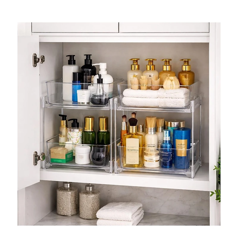 Sorbus 2 Pack 2-Tier Pull-Out Vanity Storage Organizers - for Beauty Organization, Makeup and Skincare
