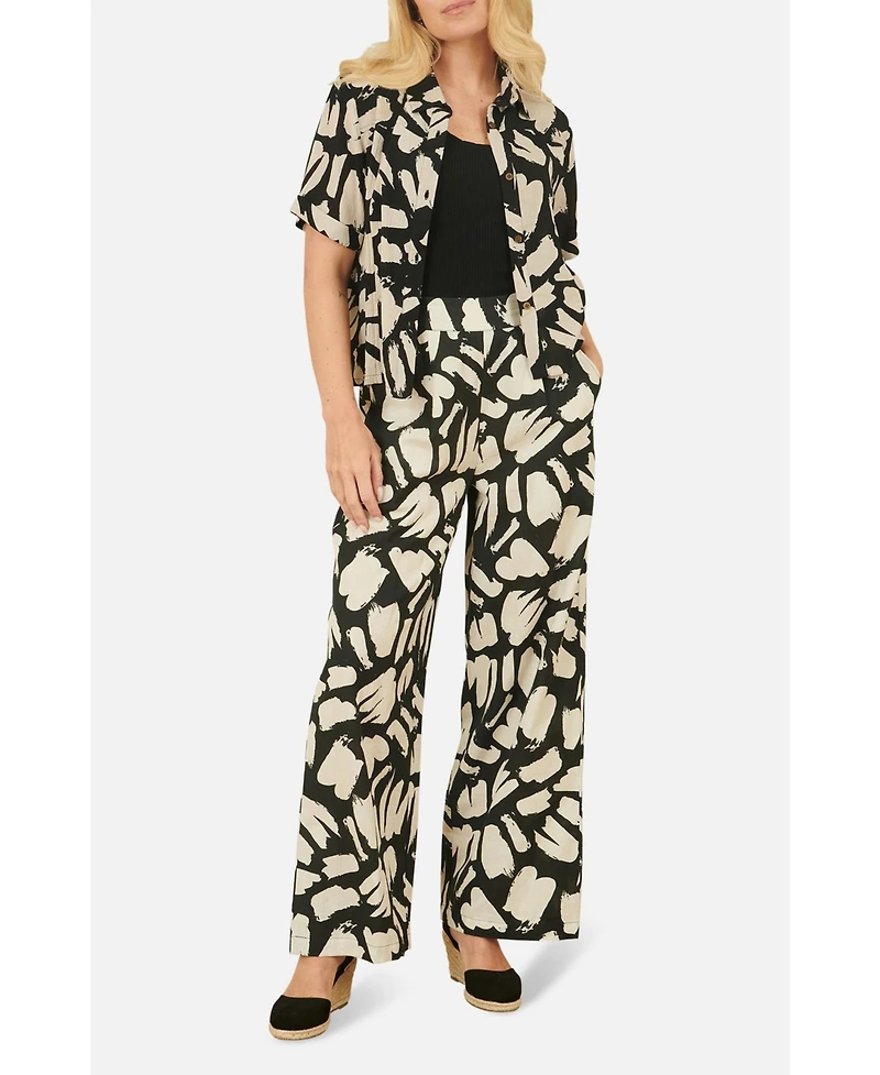 Yumi Women's High Waisted Printed Wide Leg Trousers
