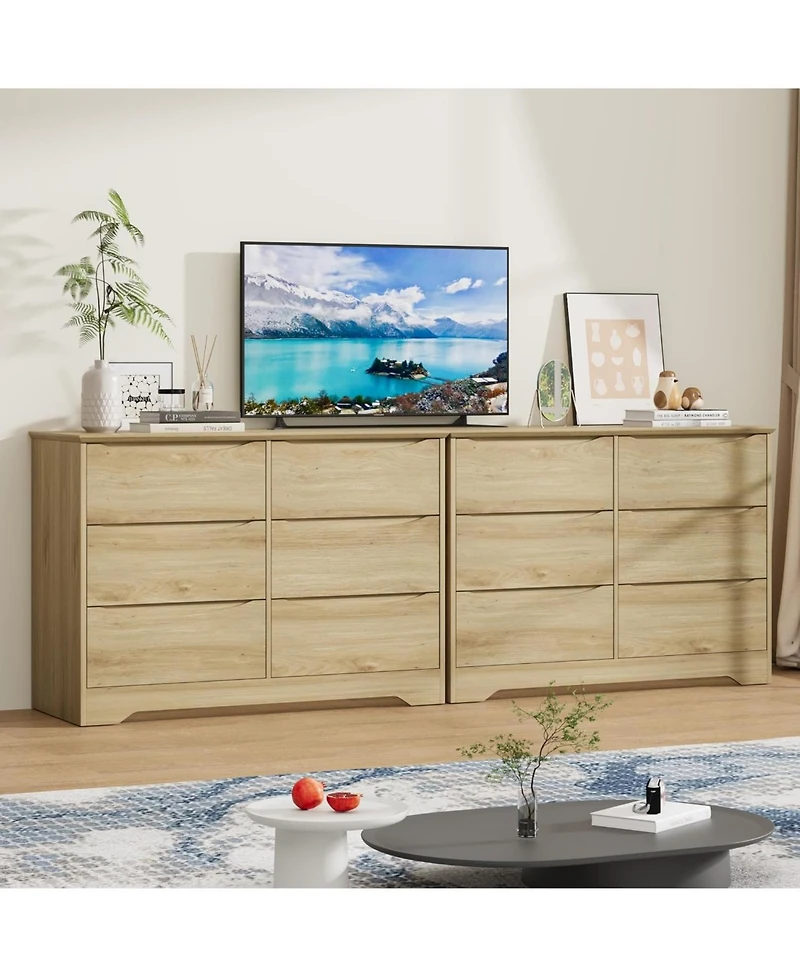 homfan Modern Tall 6-Drawer Wooden Dresser, Spacious Storage Chest with Wide Top for Bedroom, Living Room and Hallway
