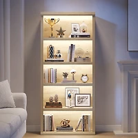 Vlsrka 71" Tall 5-Tier Bookcase, Open Display Shelf with 3-Color Motion Sensor Lights
