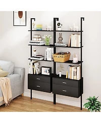 Gymax 2 Pcs Ladder Bookshelf With Storage Wall Mount Bookcase With 4 Open Shelves