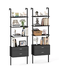 Gymax 2 Pcs Ladder Bookshelf With Storage Wall Mount Bookcase With 4 Open Shelves