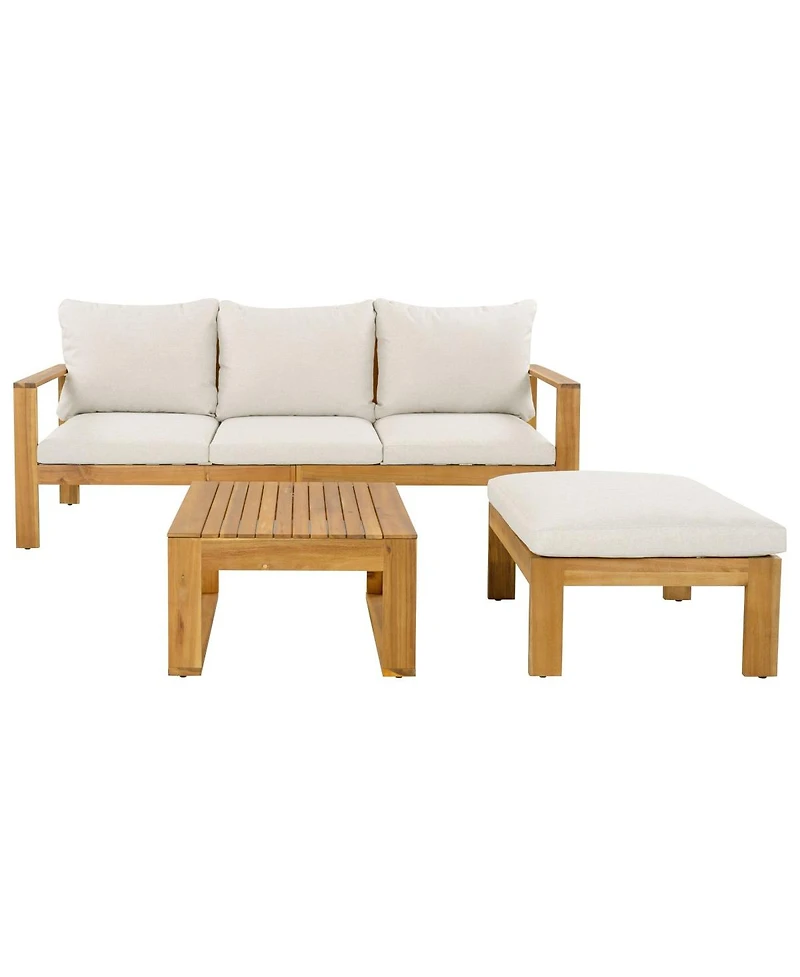 Asagikoiai 3-Piece Acacia Wood Outdoor Patio Sectional Sofa Set with Cushions and Ottoman