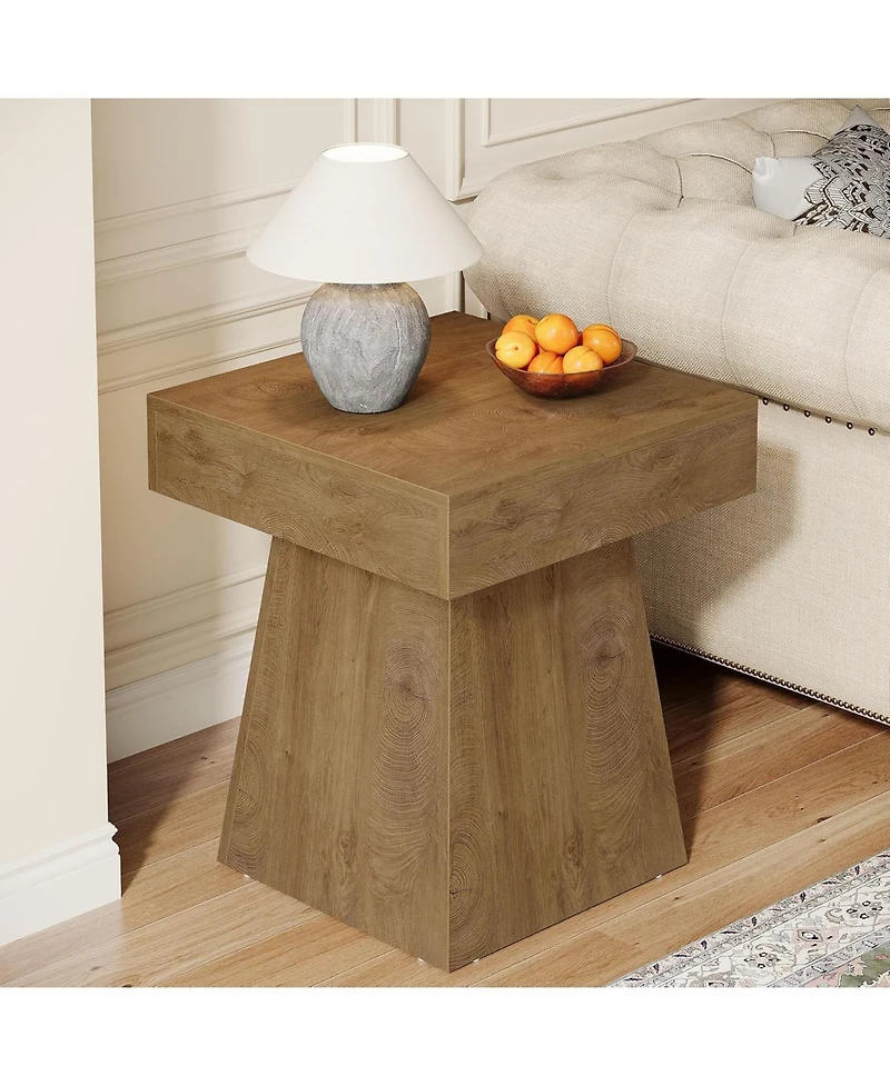 Tribesigns Square Side Table, Farmhouse Small End Table with Wide Base, Rustic Small Nightstand Beside Bed