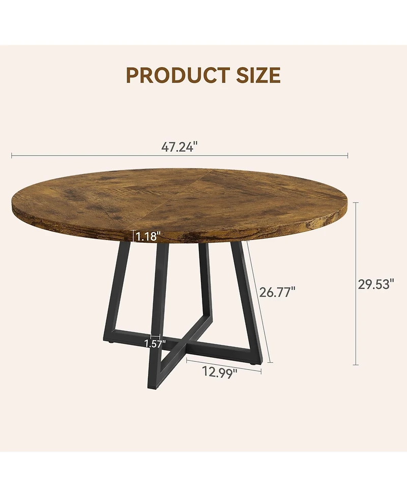 gaomon Round Large Dining Table, Wooden Kitchen Table Set for 4 to 6, Industrial Dinner with Top and Metal Base Home Room