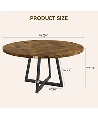 gaomon Round Large Dining Table, Wooden Kitchen Table Set for 4 to 6, Industrial Dinner with Top and Metal Base Home Room