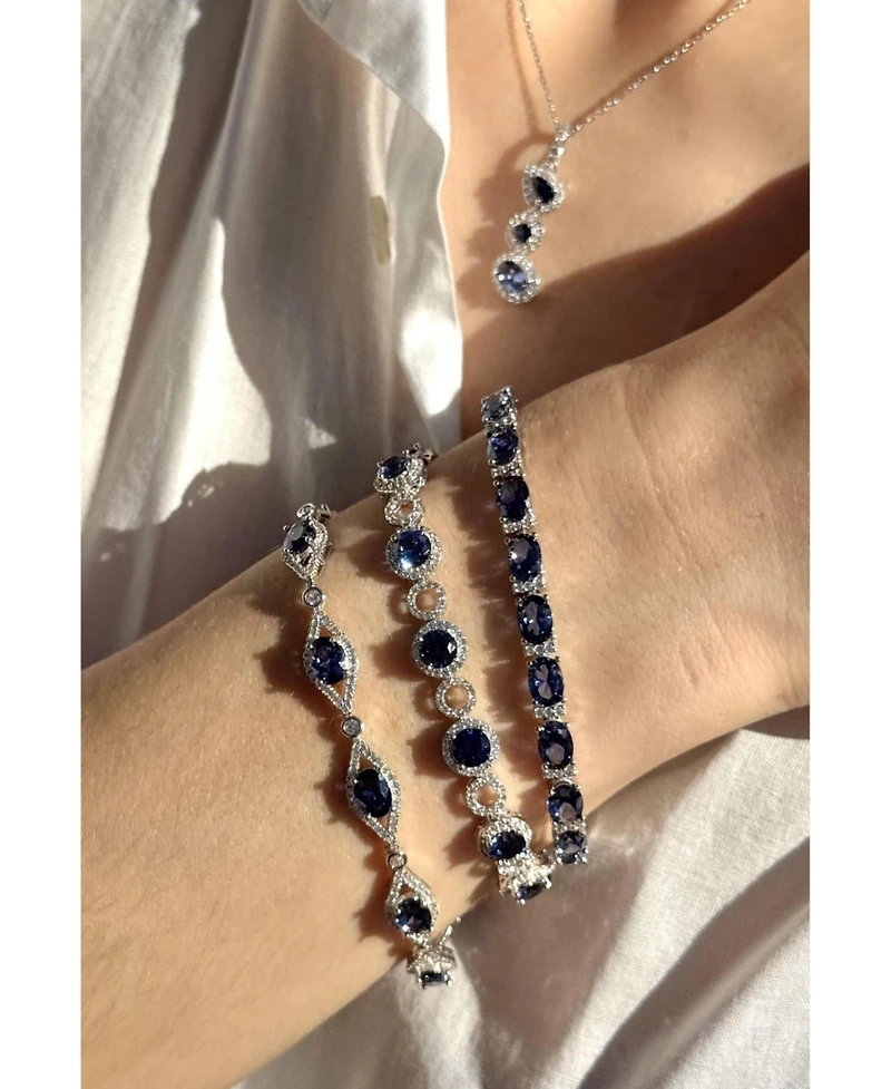 Suzy Levian Sterling Silver Sapphire & Created White Oval-cut Tennis Bracelet