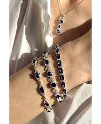 Suzy Levian Sterling Silver Sapphire & Created White Oval-cut Tennis Bracelet
