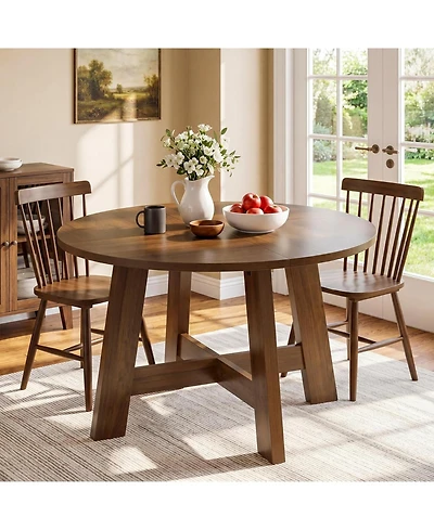 Tribesigns Round Dining Table for for 4-6 People, 47-Inch Circle Kitchen Table with Reinforced Cross Brace, Farmhouse Dining Room Furniture