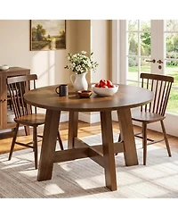 Tribesigns Round Dining Table for for 4-6 People, 47-Inch Circle Kitchen Table with Reinforced Cross Brace, Farmhouse Dining Room Furniture