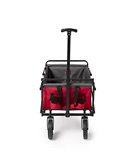 Seina 150lb Capacity Folding Collapsible Steel Utility Wagon Cart, Red/Gray
