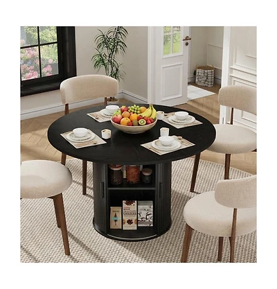 gaomon Modern Round Dining Table for with 2-Layer Storage Shelf, Sliding Wood Door - Space-Saving, Finish for Kitchen and Dining Room