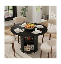 gaomon Modern Round Dining Table for with 2-Layer Storage Shelf, Sliding Wood Door - Space-Saving, Finish for Kitchen and Dining Room