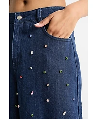 Warehouse Women's Hotfix Embellished Wide Leg Jean