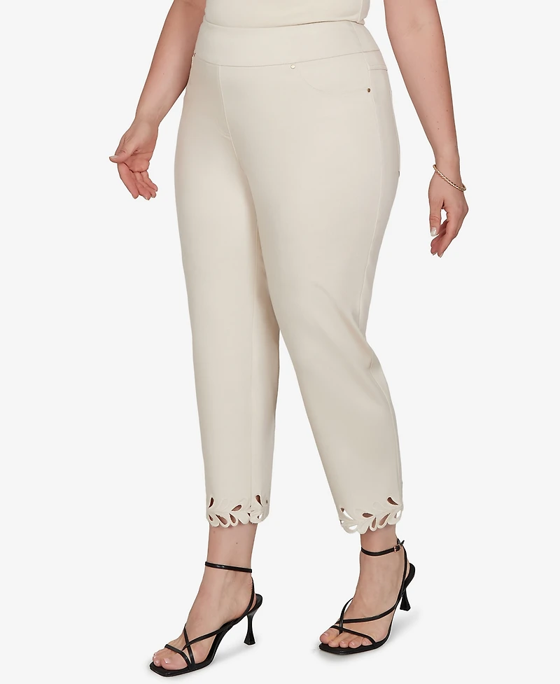 Ruby Rd. Plus Size Embroidered Cutout Denim Ankle Pants