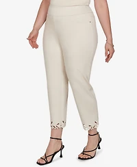 Ruby Rd. Plus Size Embroidered Cutout Denim Ankle Pants
