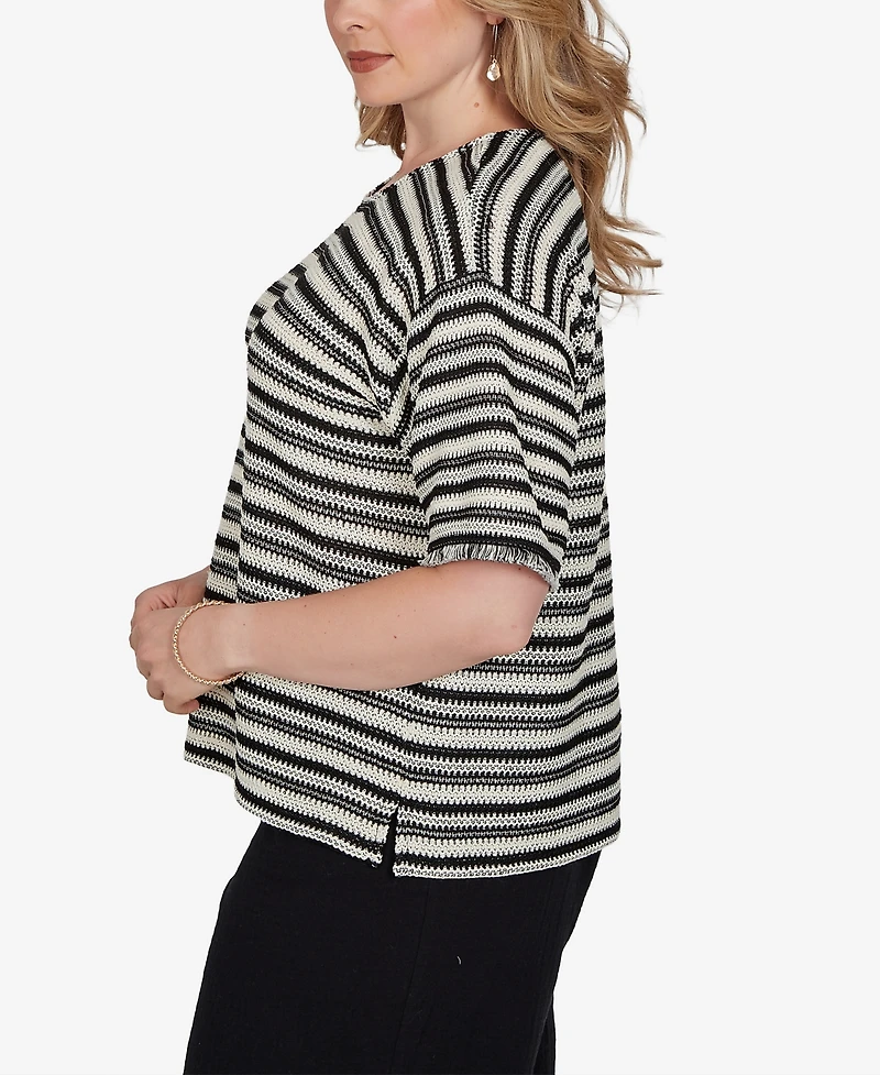 Ruby Rd. Plus Textured Stripe Fringe Sleeve T-Shirt