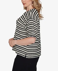 Ruby Rd. Plus Textured Stripe Fringe Sleeve T-Shirt