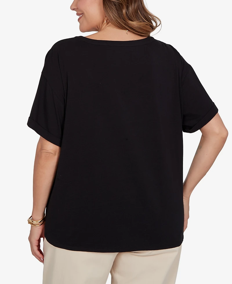 Ruby Rd. Plus Floral Noir Embroidered Knit T-Shirt