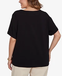 Ruby Rd. Plus Floral Noir Embroidered Knit T-Shirt