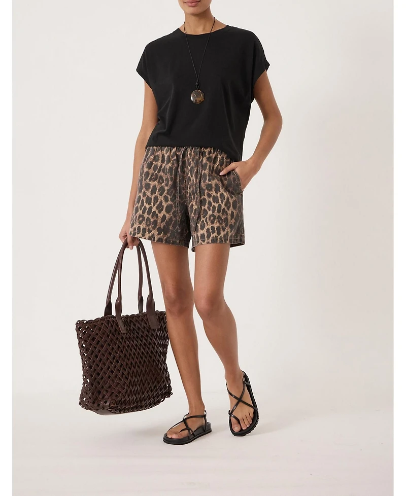 Hush Women's Betty Leopard Pull On Denim Shorts