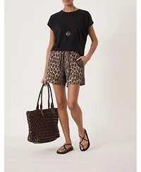 Hush Women's Betty Leopard Pull On Denim Shorts