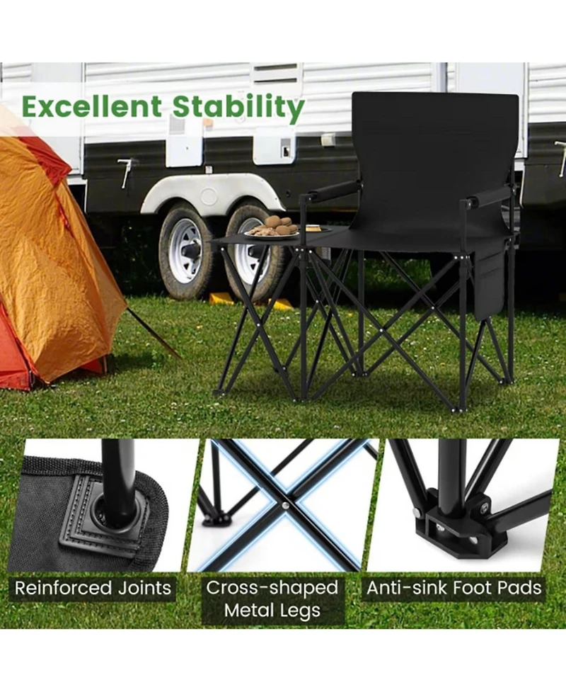 Yiortwo Oversized Camping Chair with Side Table, Cup Holder and Storage Pockets