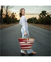 Sawa Sawa Crimson Courage Handwoven Red & White Sisal Straw Basket Tote