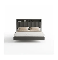 homfan floating platform bed frame with hidden legs, app-controlled Rgb Led lighting, headboard shelf, charging station, no box spring needed