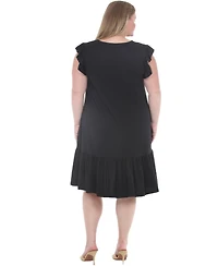 White Mark Plus Flutter-Sleeve Button-Front Tiered Maternity Dress