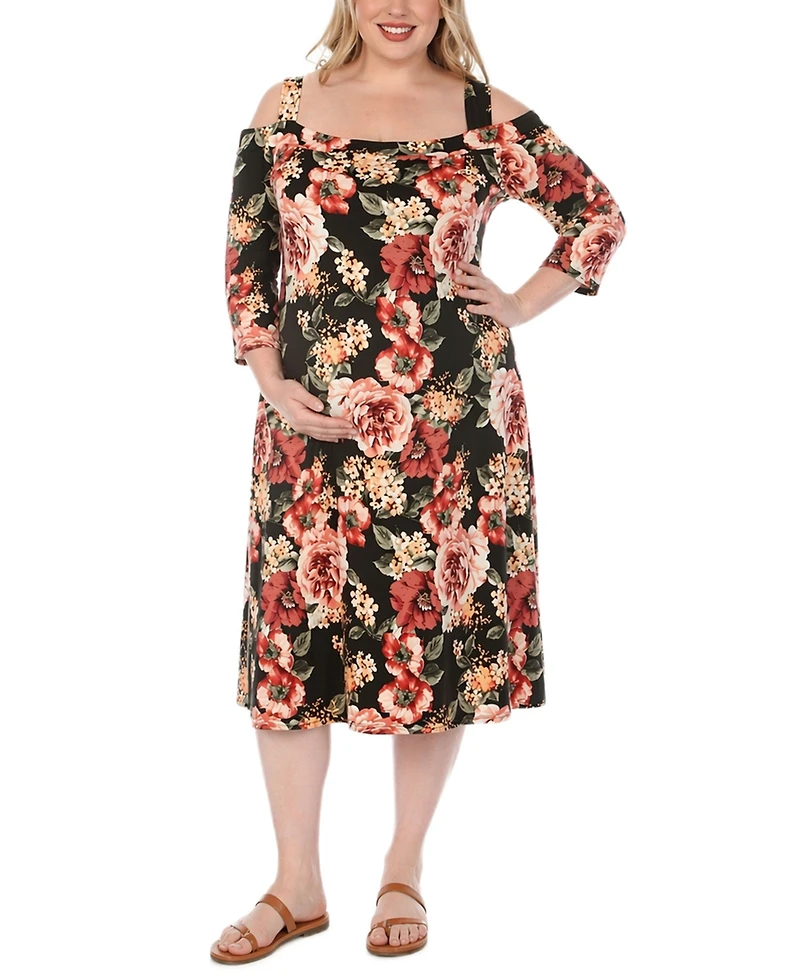 White Mark Plus Cold Shoulder Floral Print Maternity Dress