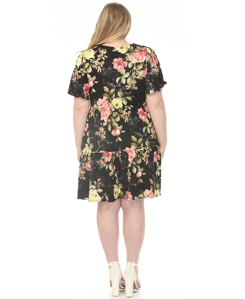 White Mark Plus Floral Print Short-Sleeve V-Neck Maternity Dress