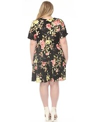 White Mark Plus Floral Print Short-Sleeve V-Neck Maternity Dress