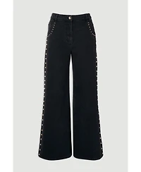 Karen Millen Women's Denim Studded Wide Leg Jeans