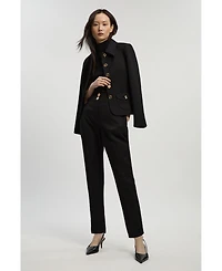 Karen Millen Women's Textured Stretch Straight Leg Trouser