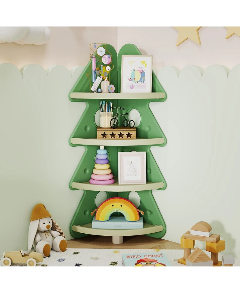 Gymax 4-Tier Tree Bookshelf w/Star Stickers for Kids Room Playroom Daycare and Nursery