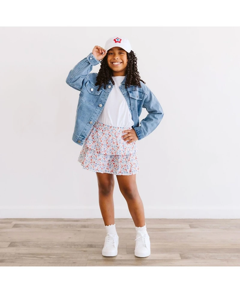 Sweet Wink Big Girls Stars and Stripes Patch Denim Jacket